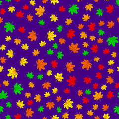 Fototapeta na wymiar Autumn seamless leaf fall pattern with maple colorful leaves. Design for fall season posters, wrapping papers and holidays decorations. Vector