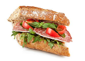 Sandwich with salami, herbs and tomato (view from a different angle in the portfolio)
