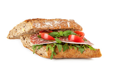 Sandwich with salami, herbs and tomato (view from a different angle in the portfolio)