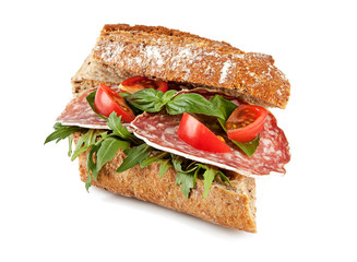 Sandwich with salami, herbs and tomato (view from a different angle in the portfolio)