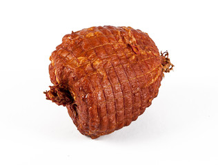Smoked ham in a grid on a white background (view from a different angle in the portfolio)