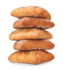 fresh baked pile of bread isolated on white.