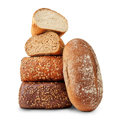fresh baked pile of bread isolated on white.
