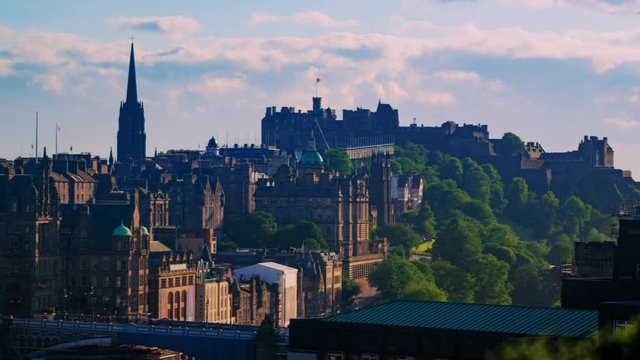 Time lapse view of Edinburgh old town and castle at sunset