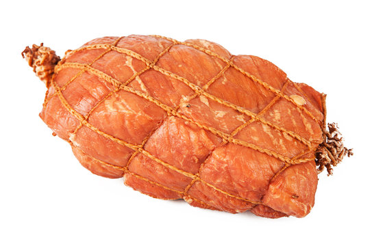 Smoked ham in a grid on a white background (view from a different angle in the portfolio)