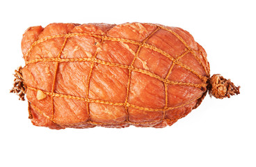 Smoked ham in a grid on a white background (view from a different angle in the portfolio)