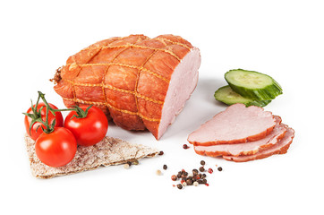 Smoked ham on white background (view from a different angle in the portfolio)
