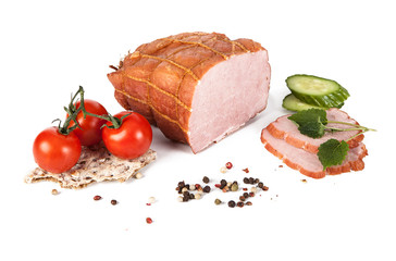 Smoked ham on white background (view from a different angle in the portfolio)