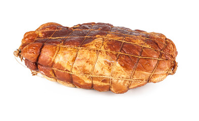 Smoked ham in a grid on a white background (view from a different angle in the portfolio)