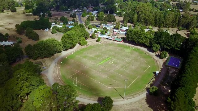 Aerial view over the sports ground at Trentham, Victoria, Australia.