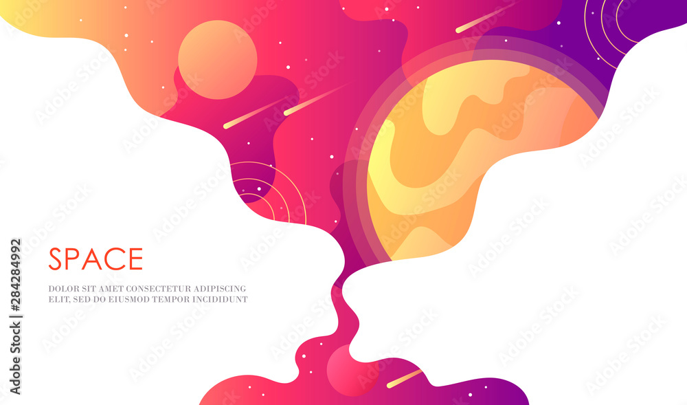 Wall mural horizontal space banner. universe with planets, stars and asteroids. template for design of landing 