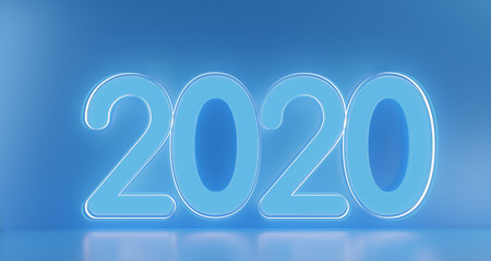 2020 blue lights bold letters 3d-illustration