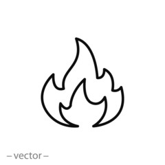 Obraz premium fire outline icon, flame thin line symbol on white background - editable stroke vector illustration eps10
