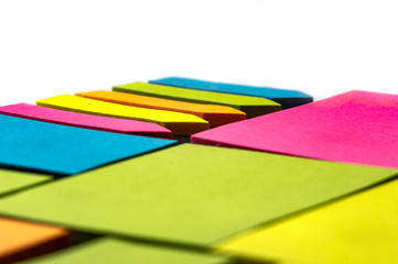 Colored stationery stickers on a white background. close-up photo.