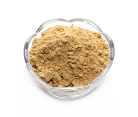 Ginger powder glass bowl isolated on white background
