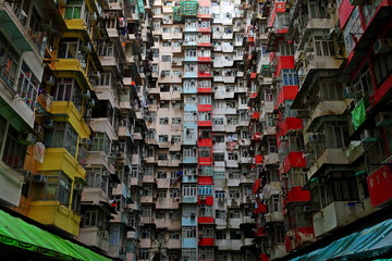 Old public populated housing estates in Hong Kong, China - obrazy, fototapety, plakaty