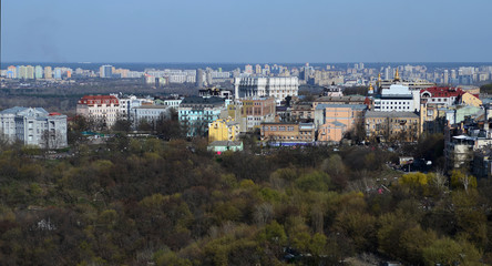 Fototapeta na wymiar April 13, 2015 - Panorama of Kyiv from the height of a bird's flight. Kyiv, Ukraine