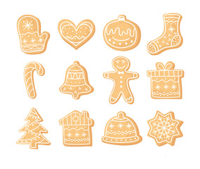 Set of Christmas ginger cookies. Homemade cookies for the new year. Seasonal clipart