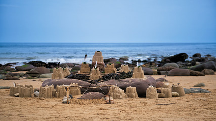Sand castle fortress on a beach