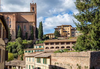 Streets of the old European city, Siena, Italy.