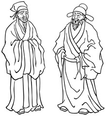 Chinese Elders Line Art
