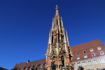 Nuremberg fountain. Medieval city in Germany.
