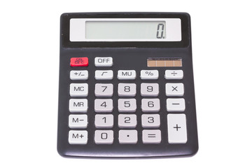 Black calculator isolated on white background, top view