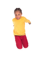 little boy posing isolated in white