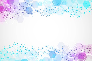 Science network pattern, connecting lines and dots. Technology hexagons structure or molecular connect elements.