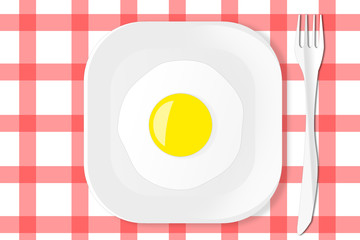 Fried eggs for breakfast, drawing a fried egg in a plate and fork