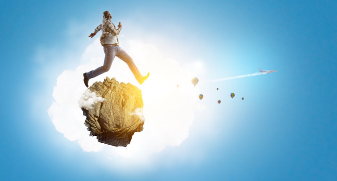 Black man in casual clothes in motion