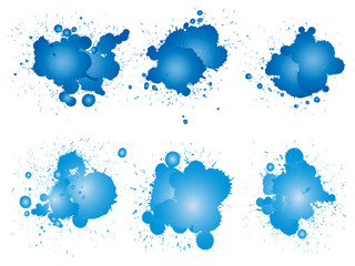 Collection of artistic grungy paint drop, hand made creative splash or splatter stroke set isolated white background. Abstract grunge dirty stains group, education or graphic art decoration