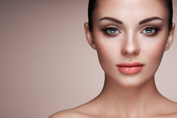 Beautiful Woman with Extreme Long False Eyelashes. Eyelash Extensions. Makeup, Cosmetics. Beauty, Skincare