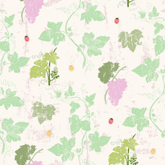 grungy vine and grape seamless pattern - 284295708