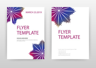 Purple flower petal design for annual report, brochure, flyer, poster. Tropical Floral purple vector illustration for flyer, leaflet, poster. Multipurpose business abstract A4 brochure template.