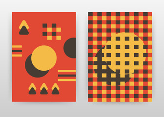 Round yellow brown geometric design for annual report, brochure, flyer, poster. Dotted texture on red background vector illustration for flyer, leaflet, poster. Business abstract A4 brochure template.
