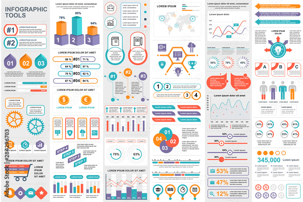 Aufkleber Infographic elements data visualization vector design template. Can be used for steps, options, business processes, workflow, diagram, flowchart concept, timeline, marketing icons, info graphics.