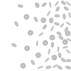 British pound coins falling. Scattered black and w