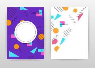 geometric lined zig zag lines on purple design for annual report, brochure, flyer, leaflet, poster. Purple orange blue textured background. Abstract A4 brochure template. Flyer vector illustration.