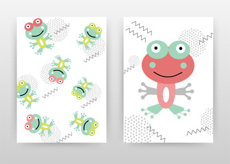 Minimalist cartoon red, green frogs design for annual report, brochure, flyer, poster. Frogs on white background vector illustration for flyer, leaflet, poster. Abstract A4 brochure template.