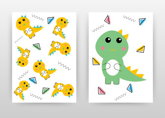 Cartoon green, yellow baby dinosaurs design for annual report, brochure, flyer, poster. Dinosaur seamless texture background vector illustration flyer, leaflet, poster. Abstract A4 brochure template.