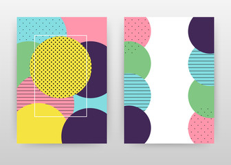 Geometric colorful rounds design for annual report, brochure, flyer, poster. Yellow, green, blue, pink dotted rounds background vector illustration for leaflet, poster. Abstract A4 brochure template.