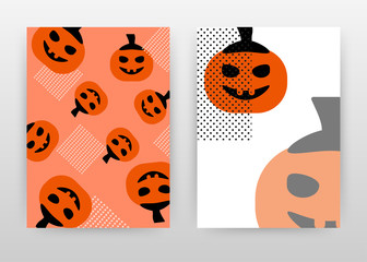 Orange hollowen pumpkin seamless texture design for annual report, brochure, flyer, poster. Hollowen pumpkin background vector illustration for flyer, leaflet, poster. Abstract A4 brochure template.
