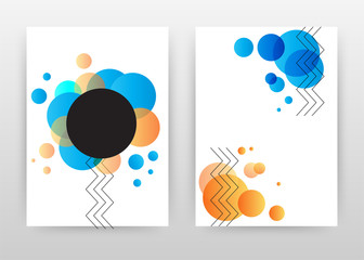 Colorful blue, orange rounds design for annual report, brochure, flyer, poster. Black round on white background vector illustration for flyer, leaflet, poster. Abstract A4 brochure template.