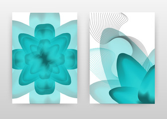 Aqua blue, cyan flower petals on white design for annual report, brochure, flyer, poster. Blue flower background vector illustration for flyer, leaflet, poster. Business abstract A4 brochure template.