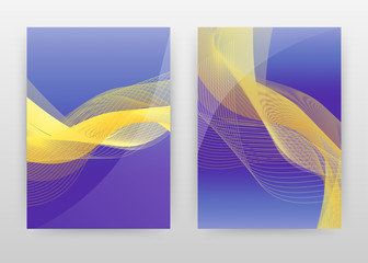 Yellow waved lines on purple design for annual report, brochure, flyer, poster. Wave lines on purple background vector illustration for flyer, leaflet, poster. Business abstract A4 brochure template.