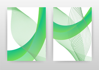 Green waved lines design for annual report, brochure, flyer, poster. Green wave lines background vector illustration for flyer, leaflet, poster. Abstract A4 brochure template.
