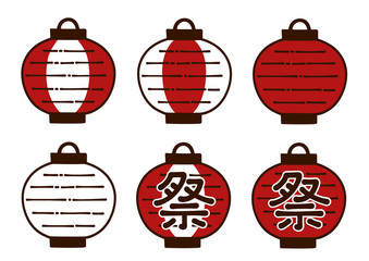 提灯　夏のお祭り　手書き風イラストセット