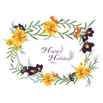 Floral vector wreath with text Happy Holiday