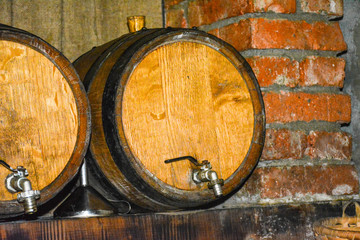 Barrels for storing wine in the cellar